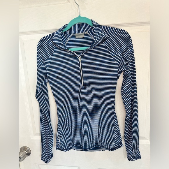 Athleta wild stripe blue and white running quarter zip jacket women’s size XS - Picture 1 of 5